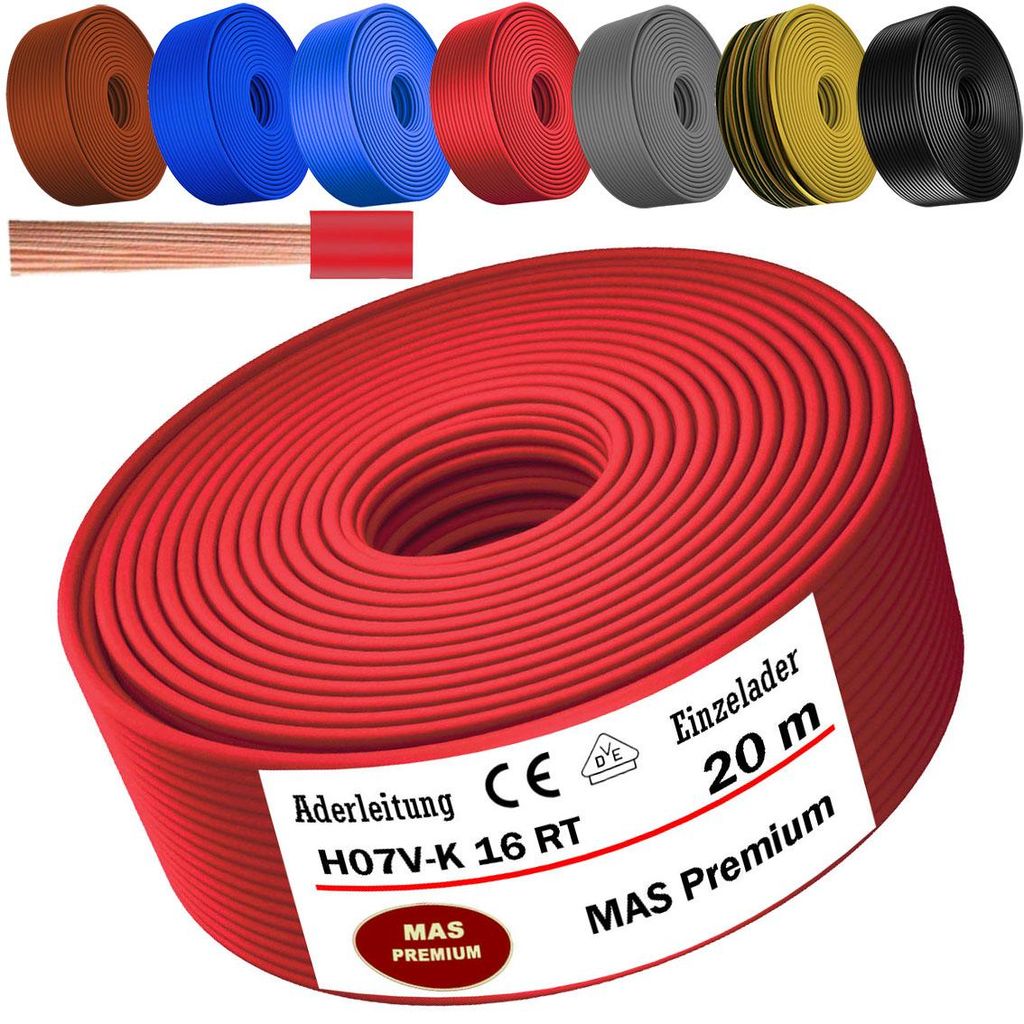 20m Aderleitung H07 V-K RT 1x16 mm² Rot Einzelader flexibel Produktbild 