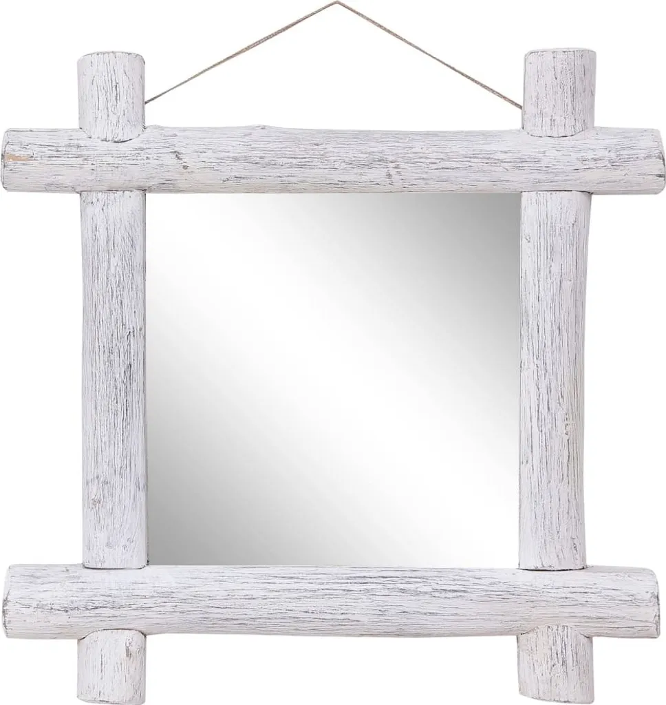 Miroir mural carré 70x70 cm blanc en bois de récupération véritable
