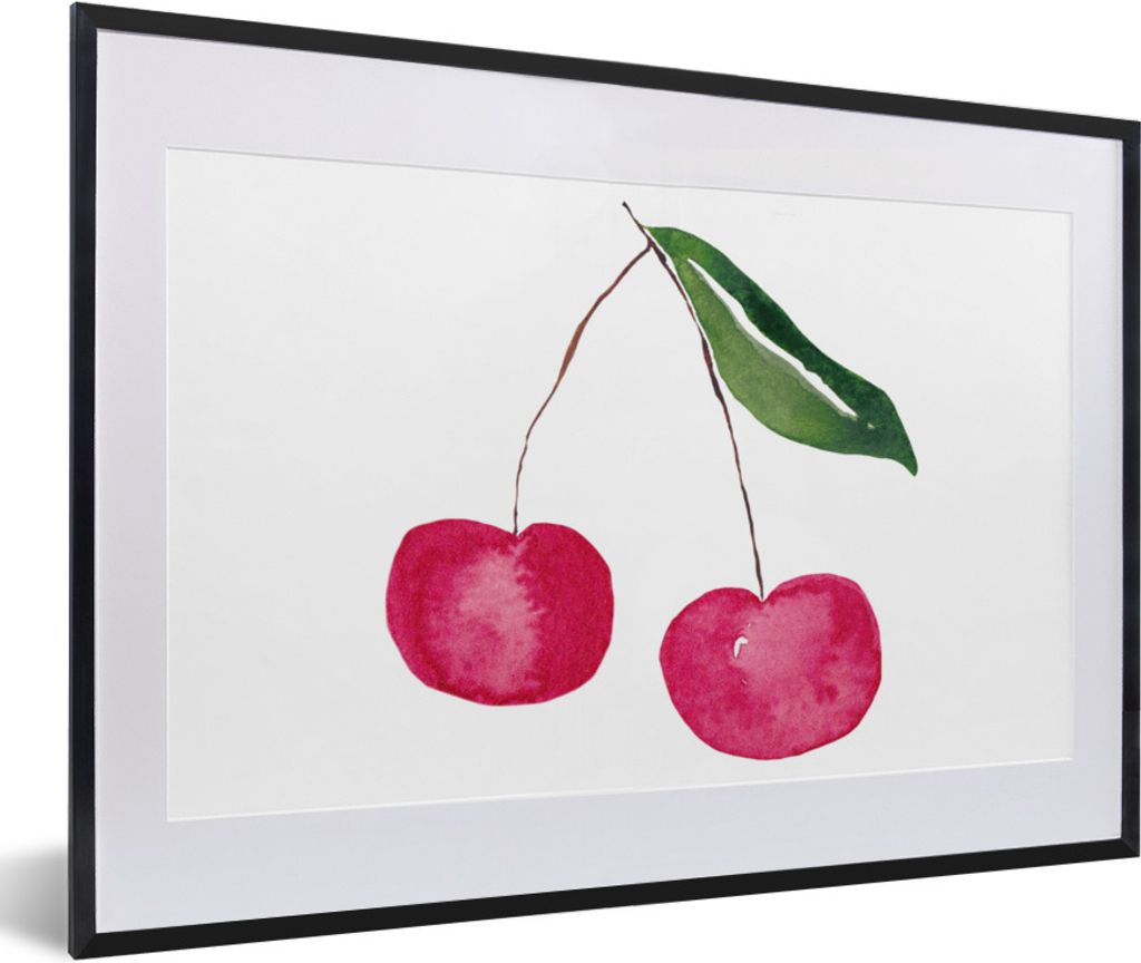 MuchoWow Gerahmtes Poster Kirschen - Aquarell - Weiß 60x40 cm - Poster mit Schwarzem Bilderrahmen Wandposter Rahmen Foto Bilder - Schlafzimmer -...
