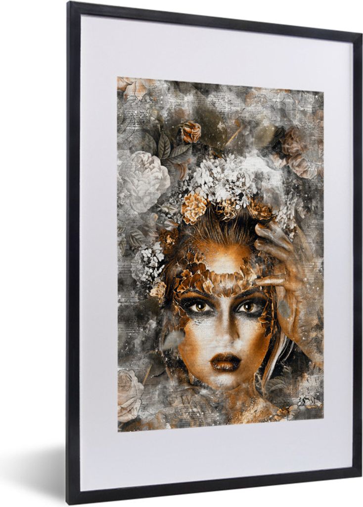 MuchoWow MuchoWow Gerahmtes Poster Frauen - Make-up - Blume 40x60 cm - Poster mit zchwarzem Bilderrahmen - Poster in Rahmen