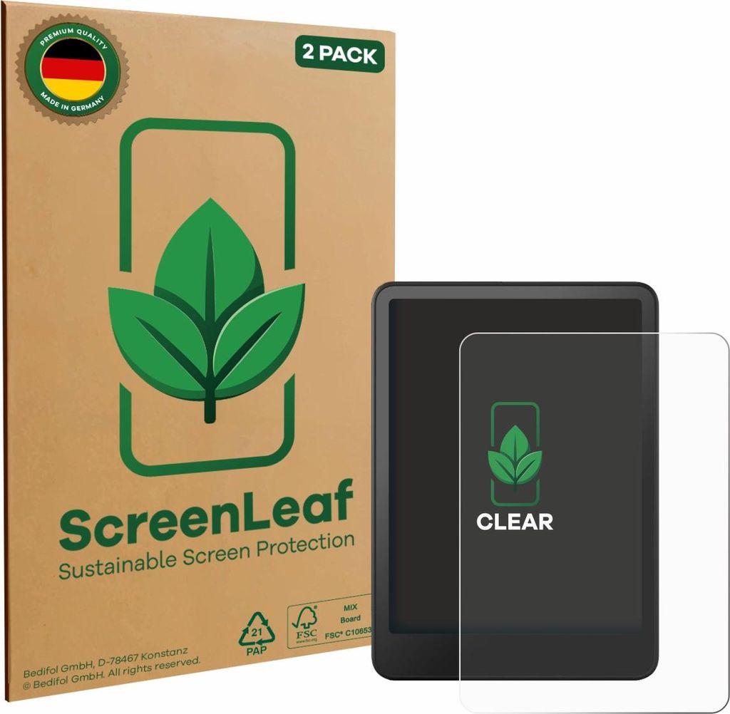 2x ScreenLeaf Schutzfolie für Amazon Kindle Colorsoft nachhaltiger Displayschutz Display Schutz Folie Klar Transparent