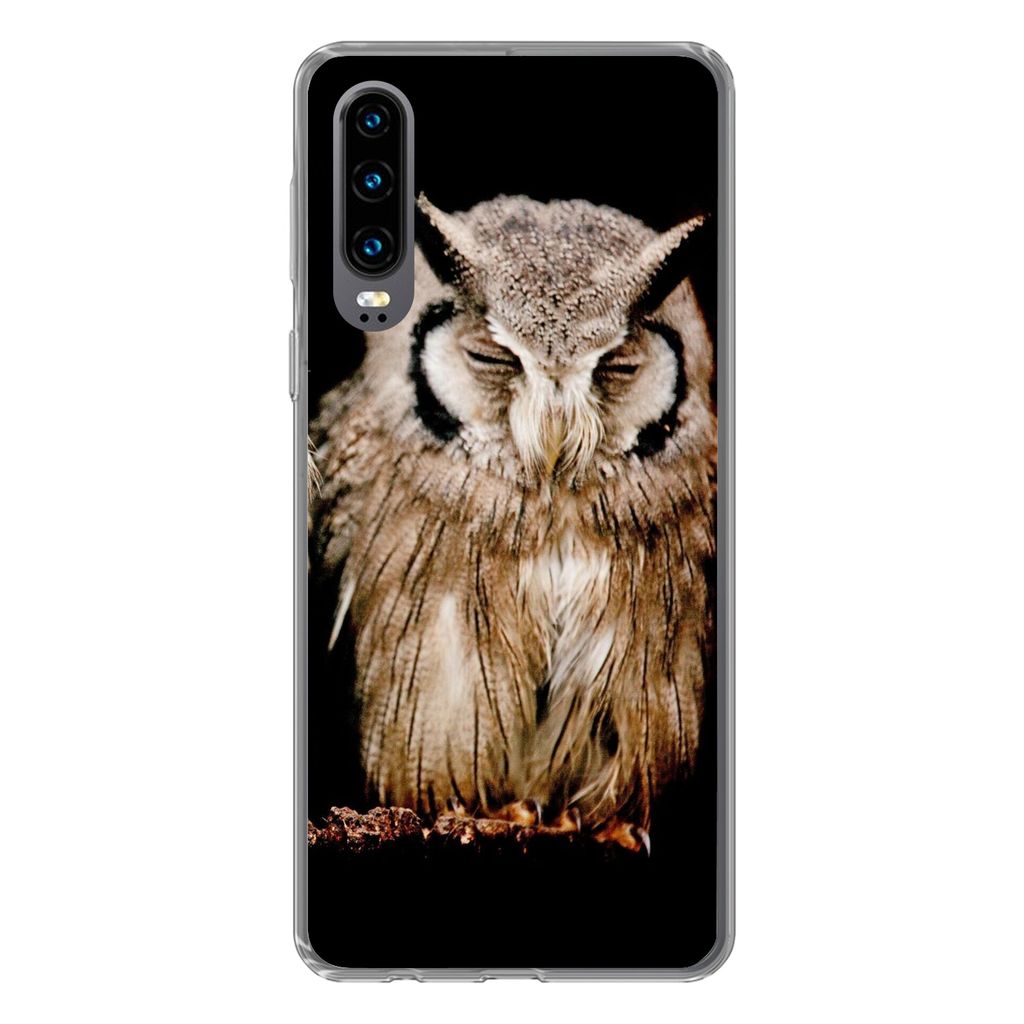 MuchoWow Handyhülle Schutzhülle Hülle für Huawei P30 Eule - Vogel - Schwarz Silikon Softcase Handy Hülle - Kartenbesitzer