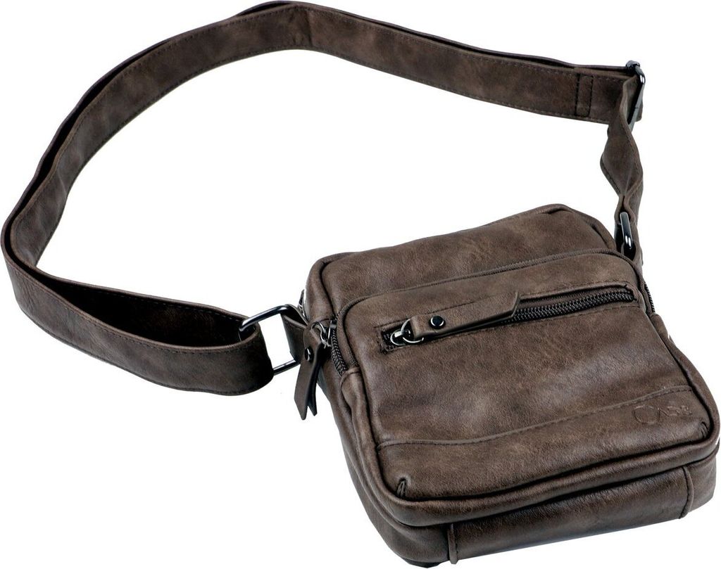 Umhängetasche Tragetasche Schultertragetasche Klein Reißverschluss Polyurethan Vegan Braun