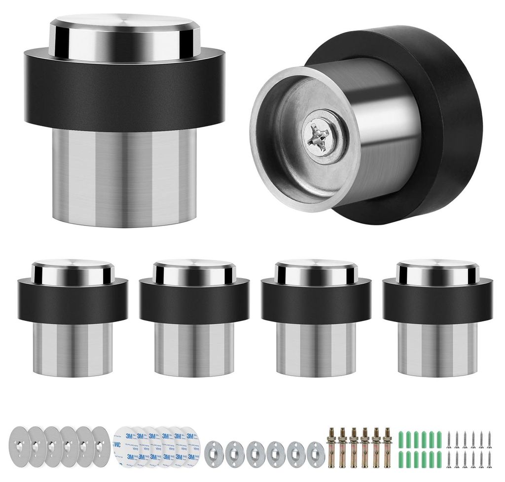 6 Bodentürstopper aus Edelstahl 304, Wandtürstopper mit 3M-Klebestreifen und Schrauben, Bodentürstopper Durchmesser 32 mm, Höhe 45 mm, 3 Montag...