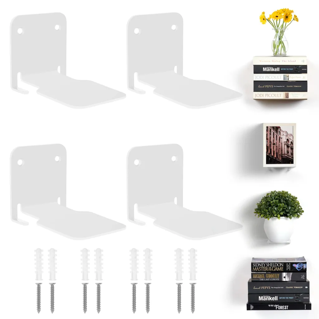 Lot de 4 étagères murales invisibles blanches en métal robuste pour bureau