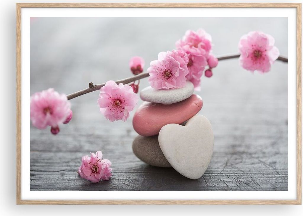 Gerahmtes Poster - Rahmen in heller Eiche - Yoga weiblich Blume Gesundheit - 100x70 cm - Wand Bild - Wanddeko - Wandbilder - Wandposter - Bilderrah...
