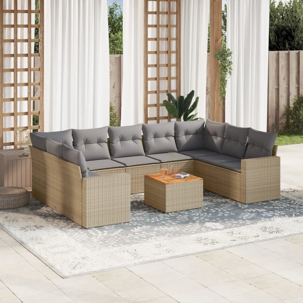 Maison Exclusive - 10-tlg. Garten-Sofagarnitur mit Kissen Beige Poly Rattan