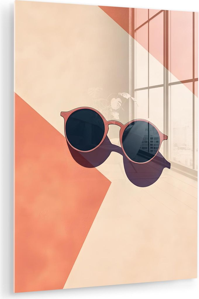 MuchoWow Glasbilder - Bilder auf Wandbild - Foto auf Glas Sonnenbrille - Schatten - Orange - Minimalistisch 30x40 cm Wanddekoration aus Glas - Acry...