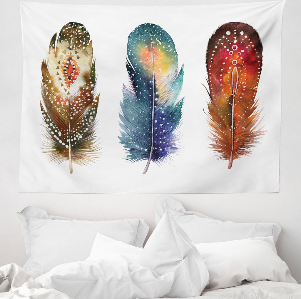 ABAKUHAUS Zeremoniell Wandteppich, Feder Tribal aus Weiches Mikrofaser Stoff Waschbar ohne Verblassen Digitaldruck, 150 x 110 cm, Orange Blue