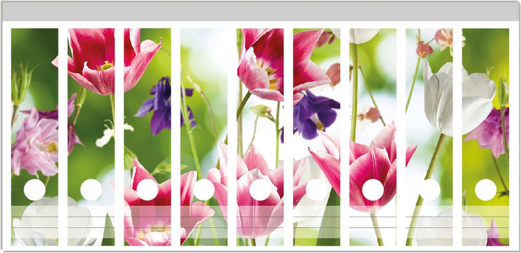 Wallario Ordnerrücken Sticker, selbstklebend für breite Ordner, 9 Stück, Motiv Blühende Blumen im Frühling in pink und weiß
