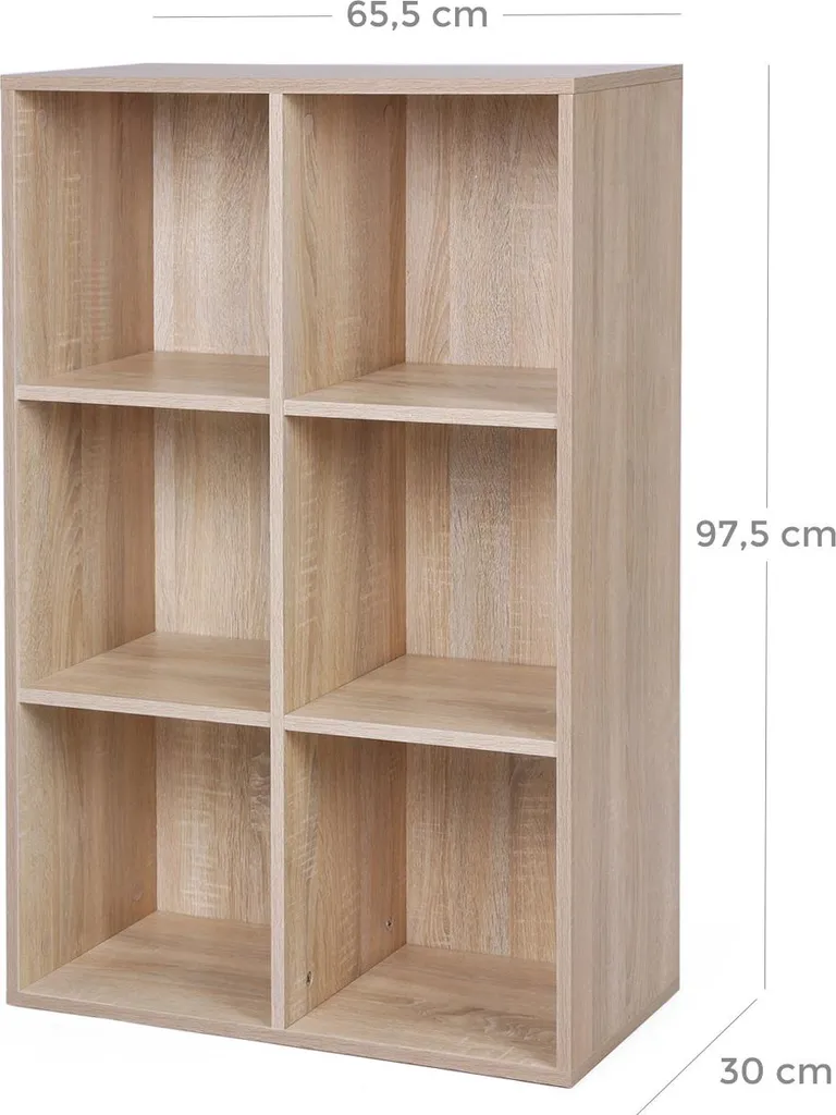 Bibliothèque 6 compartiments bois stable gain de place rangement facile