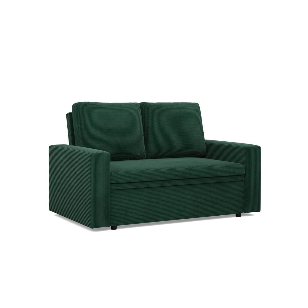 Sofa mit Schlaffunktion NEO, Wohnzimmer Sofa 2-Sitzer 148x87cm, Cord Dunkelgrün