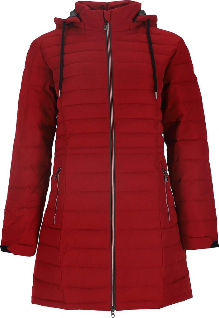 Blue Wave Damen Steppmantel Nena mit abnehmbarer Kapuze - Gesteppter Mantel in Melange-Optik in Granat Rot Größe 48