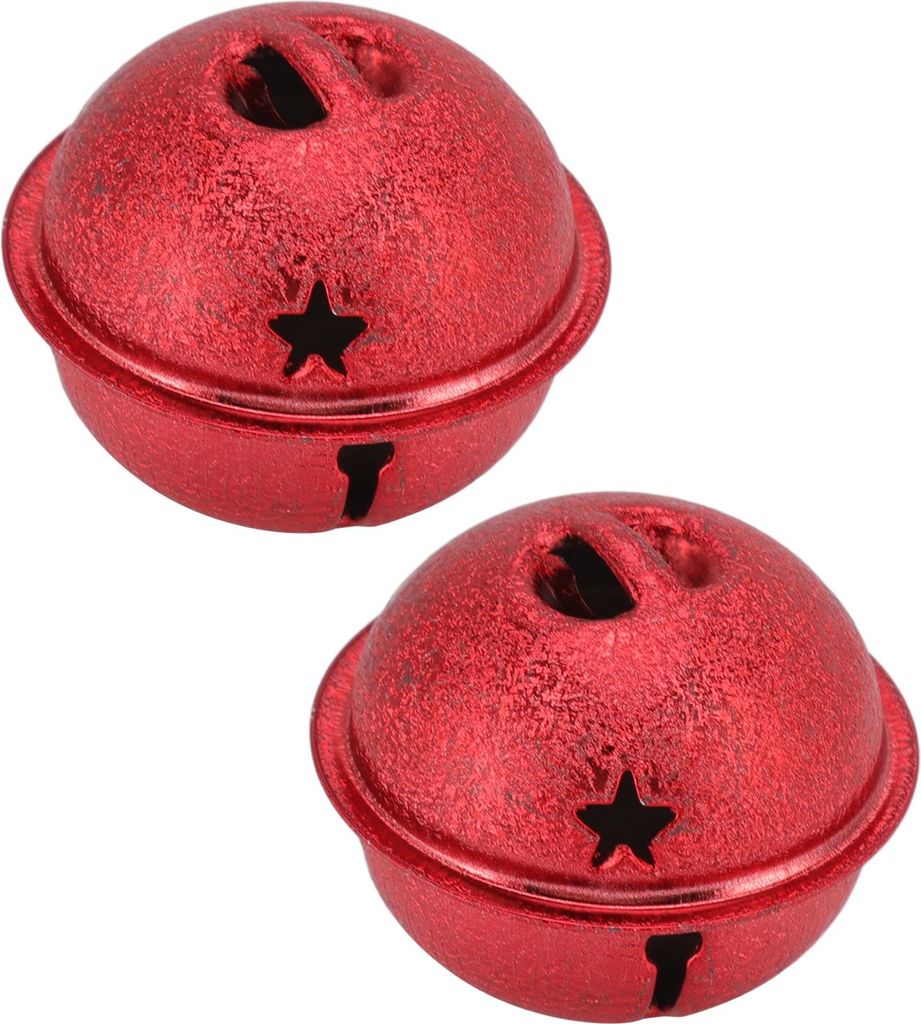 24 Pcs Christmas Bells 40mm Iron Paint Hollow Five Pointed Star DIY Christmas Frosted Bell Christmas Tree Decoration Red