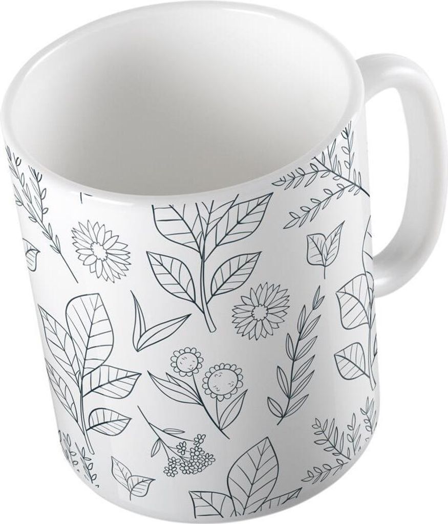 Huuraa Kaffeetasse Blumen und Zweige Geschenk Tasse Weiß 330ml Blumen und Zweige Präsent