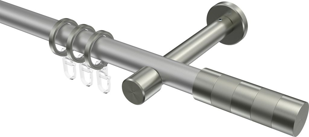 Interdeco Gardinenstange / Vorhangstange Silbergrau / Edelstahl-Optik, Typ Prestige Mavell (Zylinder), 20 mm Ø 1-läufig, 360 cm