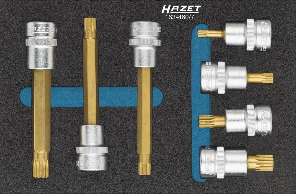 HAZET 163-460/7 Set di chiavi a bussola cacciavite ∙ Quadro cavo 3/8 di pollice (10 mm) ∙ Profilo con zigrinatura interna XZN ∙ M5 - M10 ∙ Numero di utensili: 7