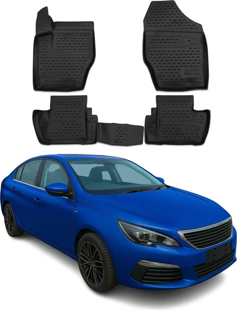 Tappetini Peugeot 408 2010-2014 in TPE Nero - Set 4 Pezzi su Misura