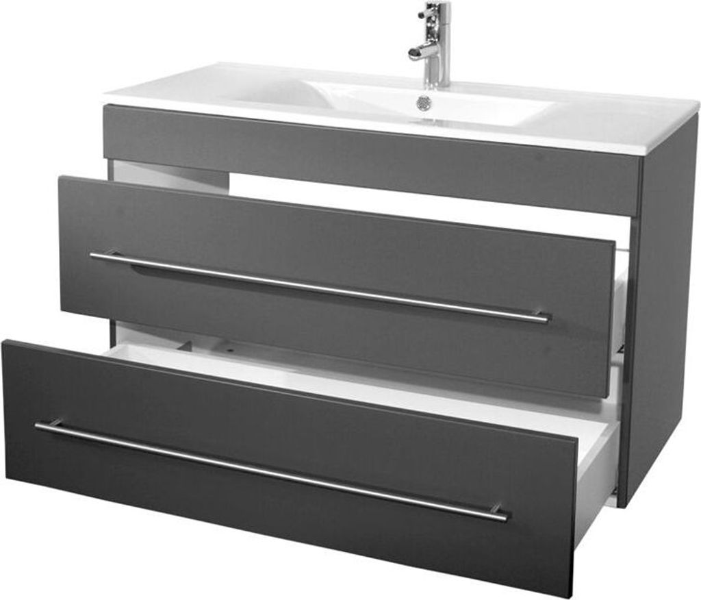 Waschtisch OPHELIA 1000 Seidenglanz anthrazit mit Mineralgussbecken 100 x 61,7 x 47,5 cm