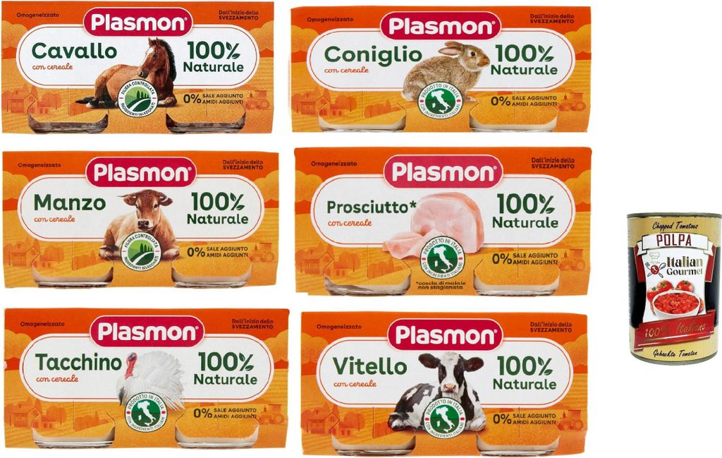 Plasmon Carne Testpaket 6x (2x80g) Mit italienischem Fleisch, 100% natürlich, ohne Stärken und Räume hinzugefügt + Italian Gourmet polpa 400g