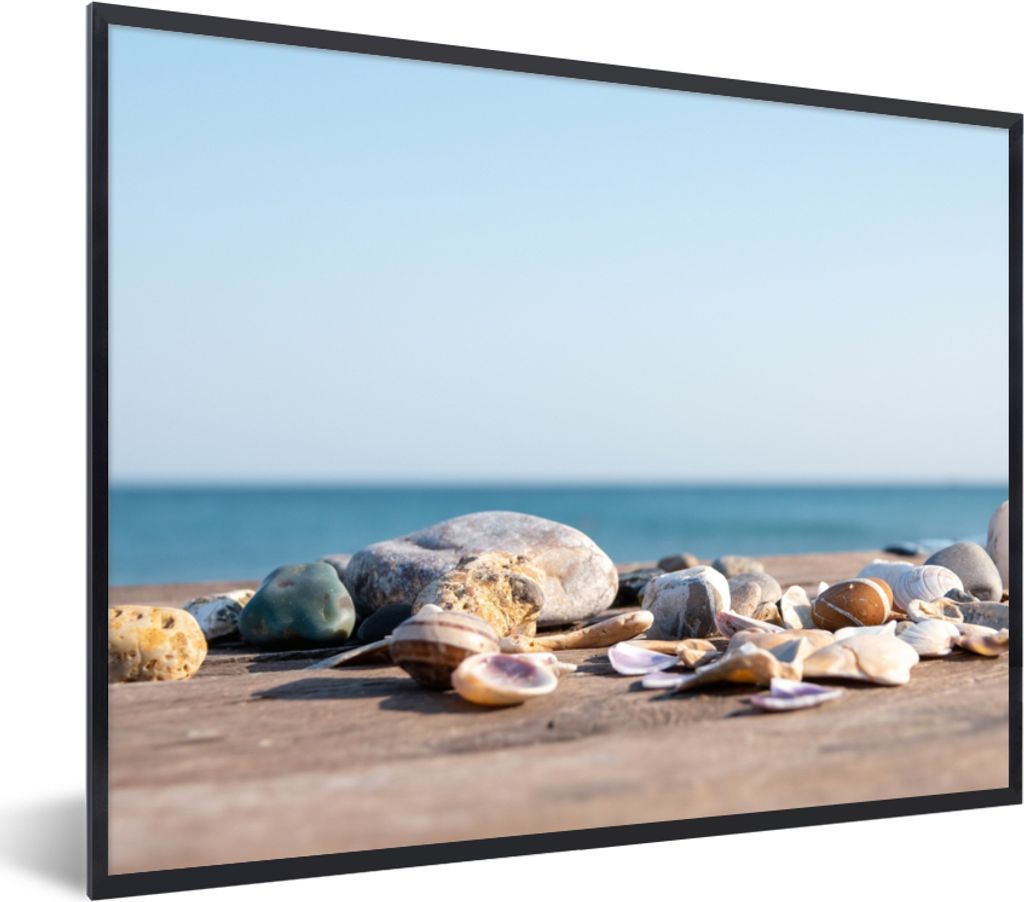 MuchoWow Gerahmtes Poster Muscheln - Strand - Meer - Sommer - Sonne 40x30 cm - Poster mit Schwarzem Bilderrahmen Wandposter Rahmen Foto Bilder - ...