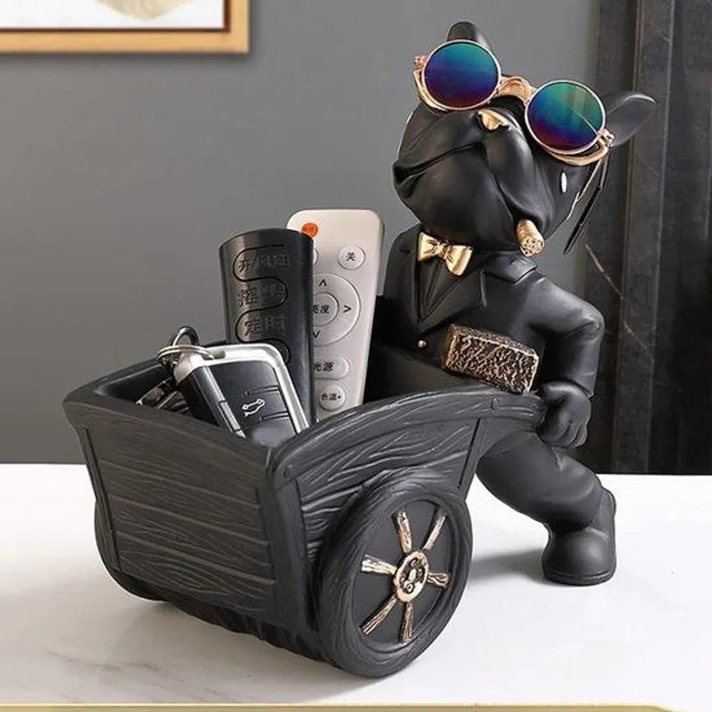 Rangement Bouledogue Français gris en résine pour clés et accessoires