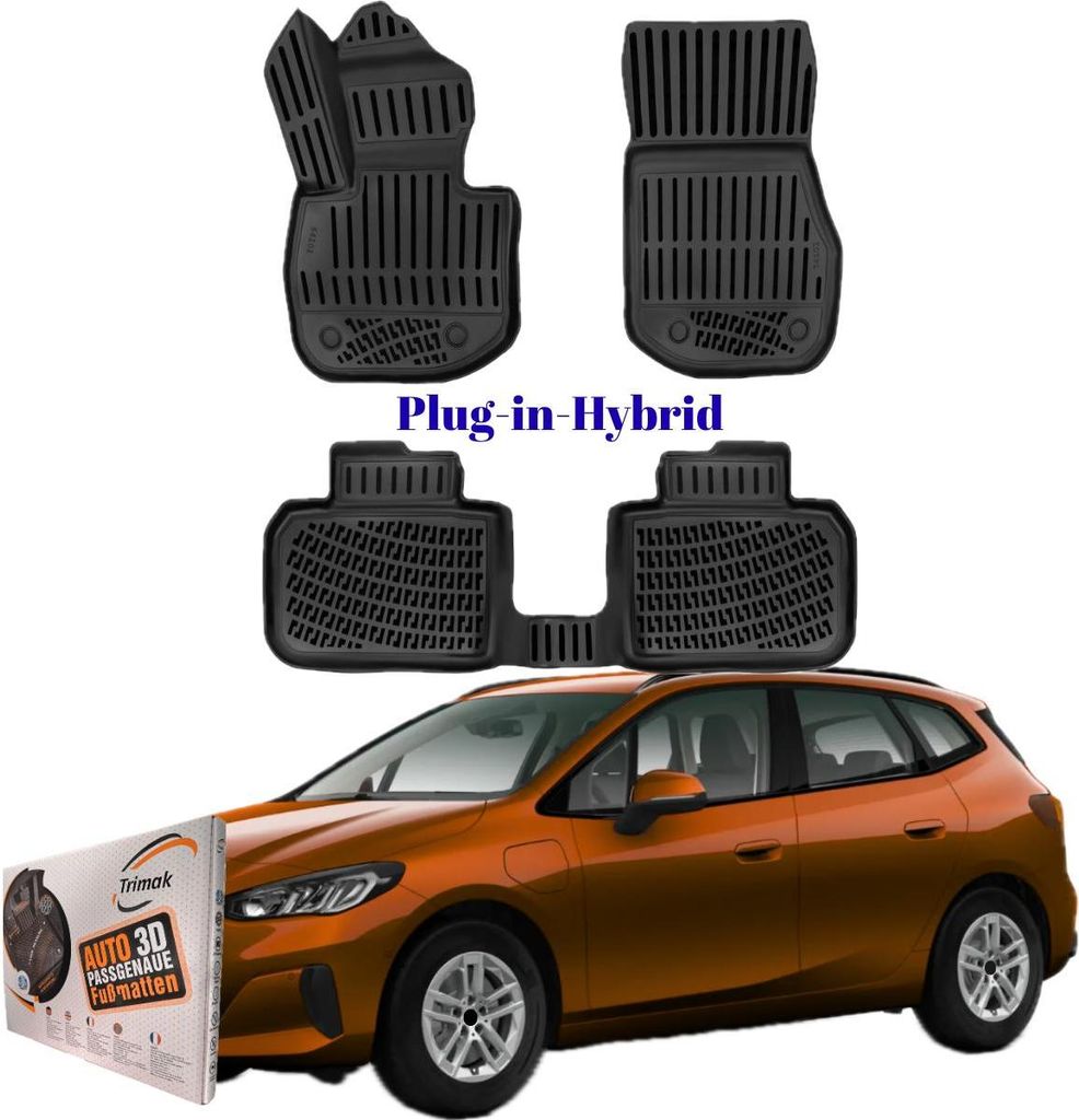 Trimak Autofußmatten kompatibel mit BMW 2'er U06 Active Tourer Plug-in-Hybrid Auto Allwetter Gummimatten