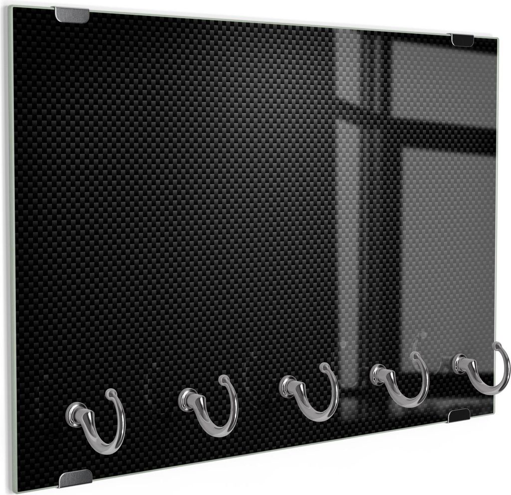 DEQORI Schlüsselbrett Glas 30x20 cm 'Kohlenstofffasern' Schlüssel Halter Board Haken
