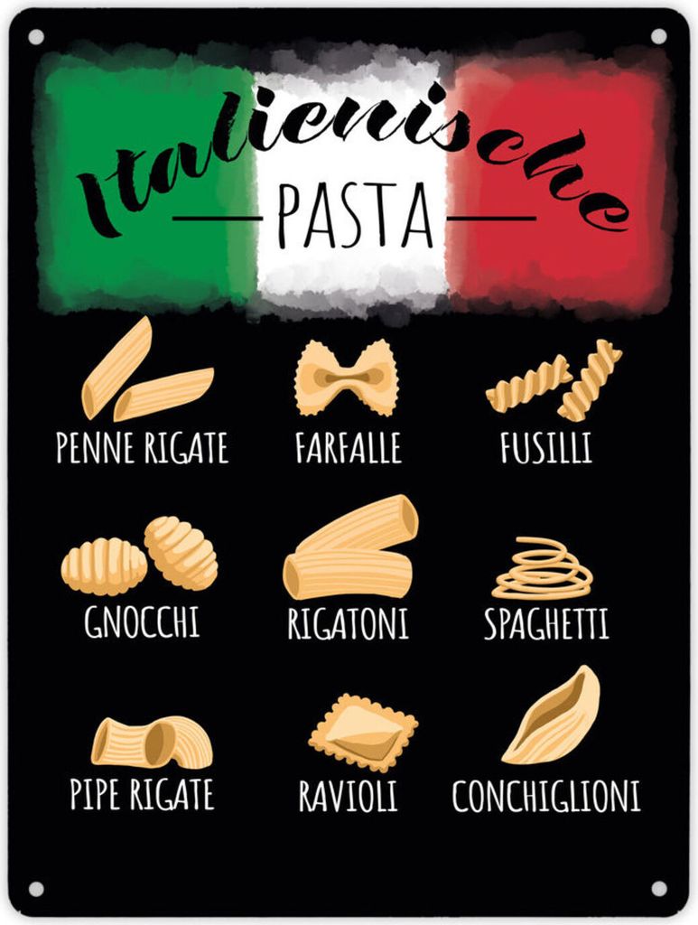 Italienische Pasta Metallschild XL in 21x28 cm in schwarz