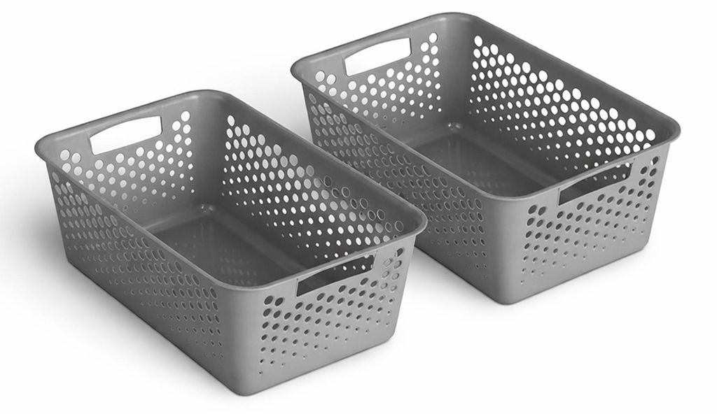 Pro Home 2 Stück Aufbewahrungskorb 12,0L mit Griffen - BPA-Frei - Organizer (44x30x17cm/Anthrazit) - Körbchen für Bad Küche Schlafzimmer, Haush...