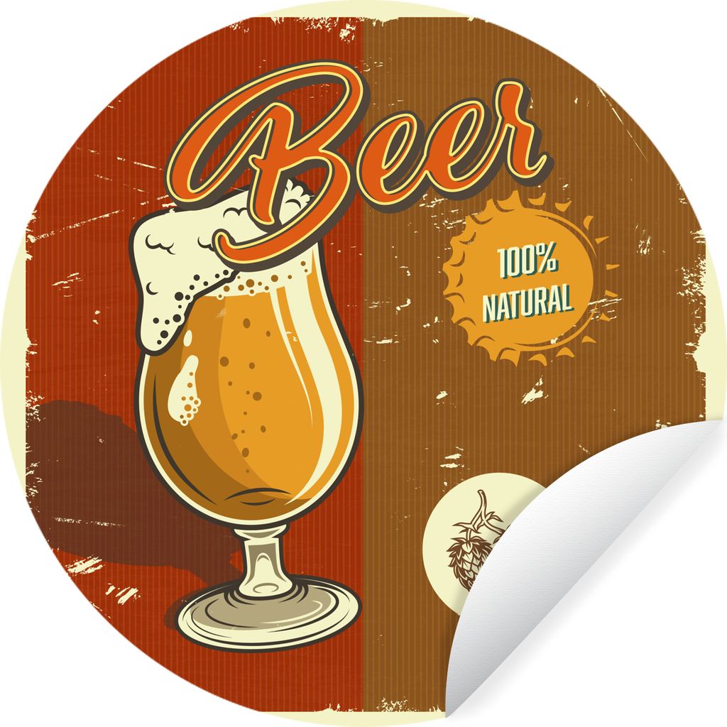 MuchoWow Runde Wandtattoo - Wandsticker Tapete Aufkleber Mannshöhle - Bier - Rot - Vintage Ø 50 cm Selbstklebend und Repositionierbar - Wandauf...