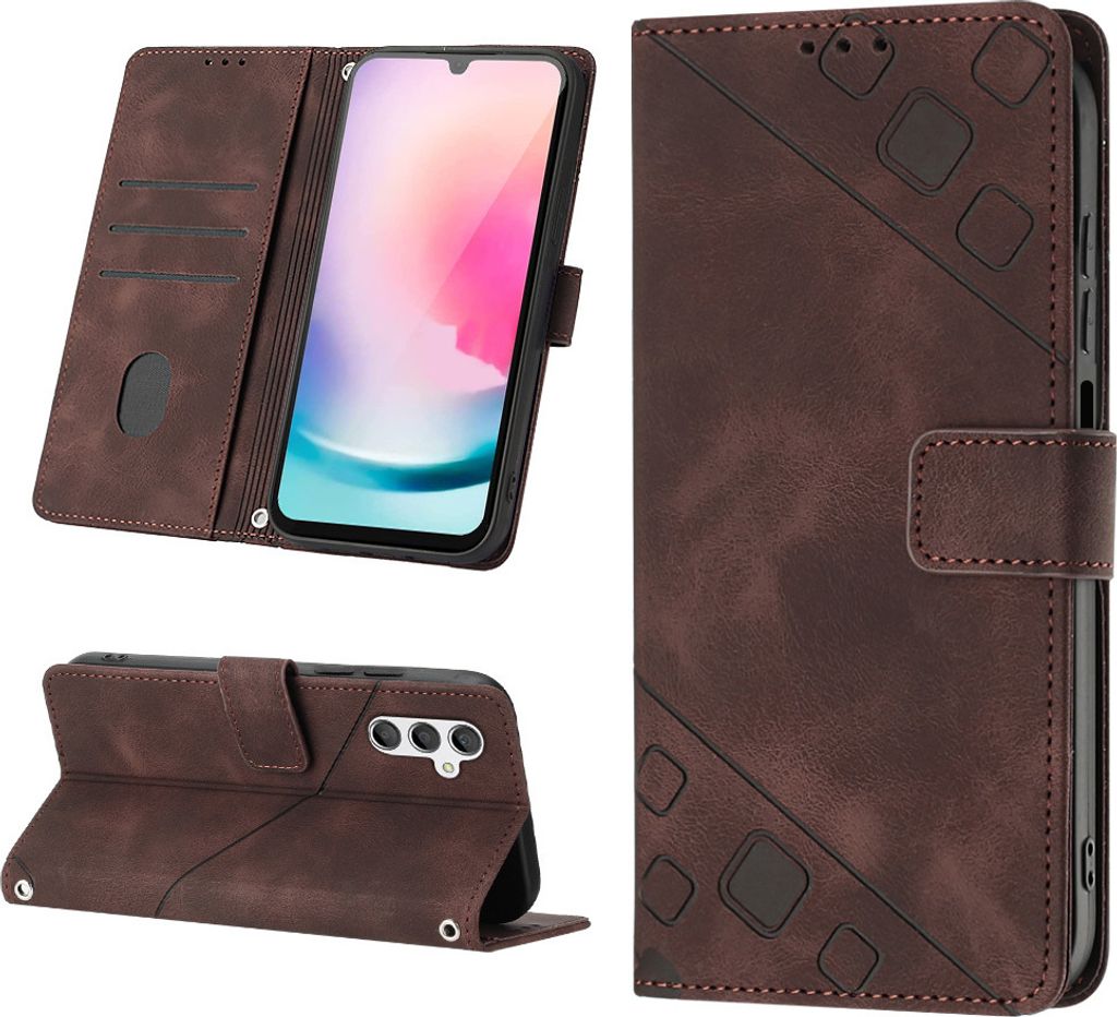 Hülle für Samsung Galaxy A24 4G Prägung Flip Leder Brieftasche Schutzhülle mit Ständer Braun
