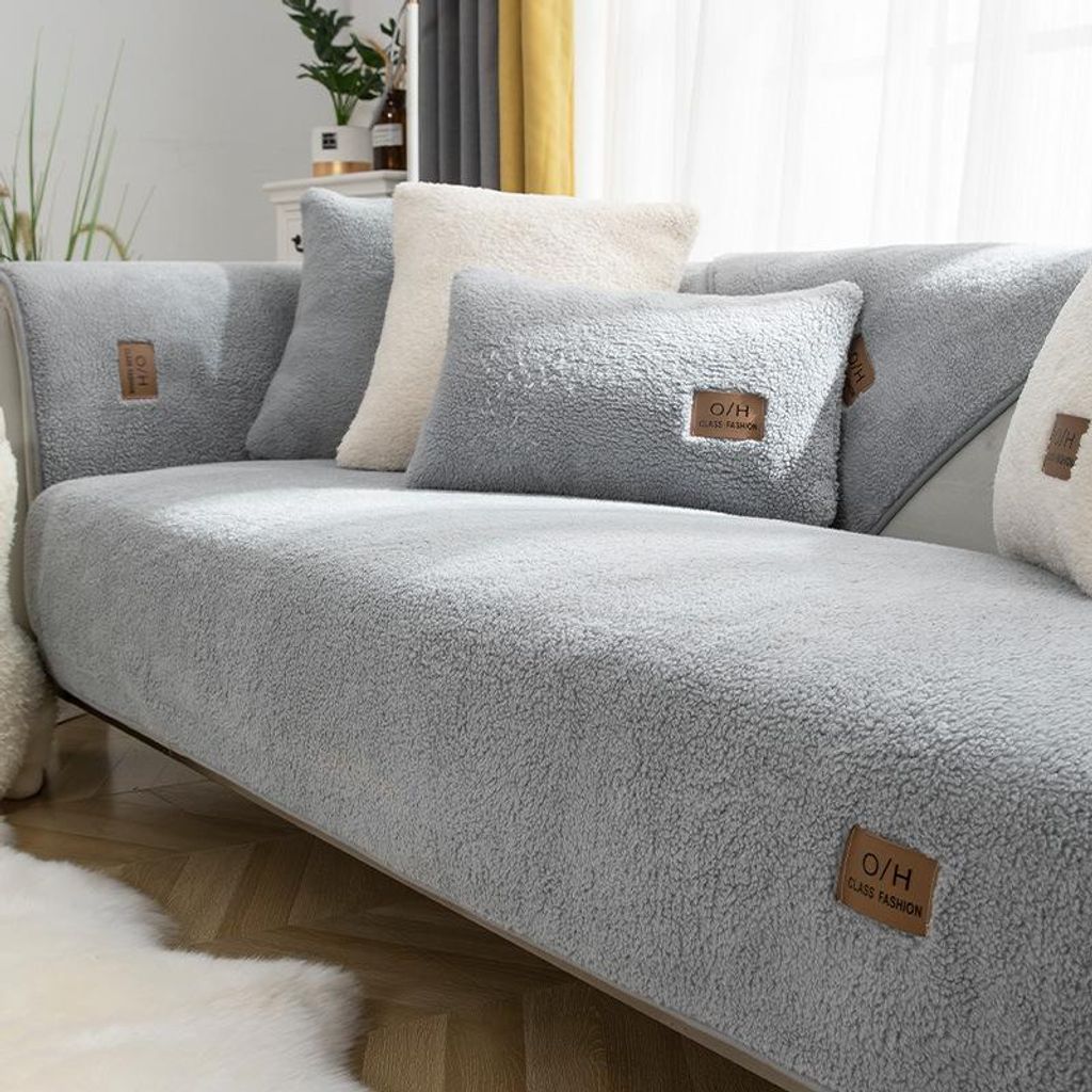 Heikoeco Samt sofaschoner rutschfest 1 2 3 4 Sitzer, L Form Sofaüberwurfe, sofadecken für sitzfläche, Ultra Weicher Sofaschoner,Grau70x70cm