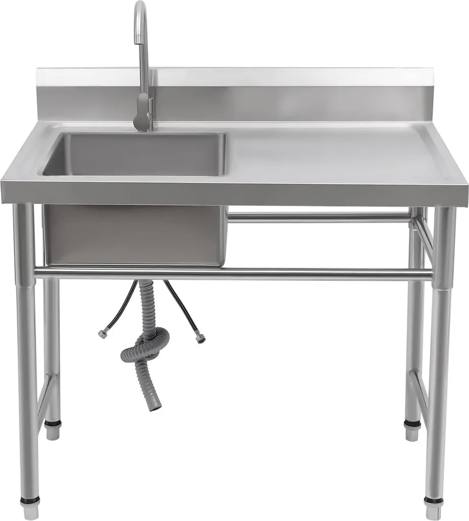 Évier mobile inox avec plan de travail et robinet - Version Gauche 1m