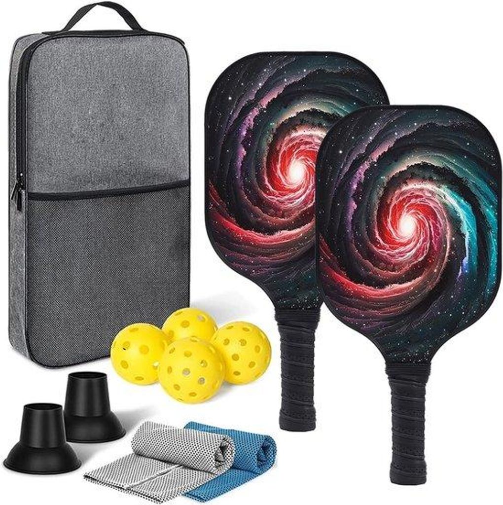 Pickleball-Geräte-Set, leichtes Glasfaser-Pickleball-Gerät, 2er Set, Pickleball-Brett-Set mit Transporttasche und 4 Bällen, ideal für Anfänger...
