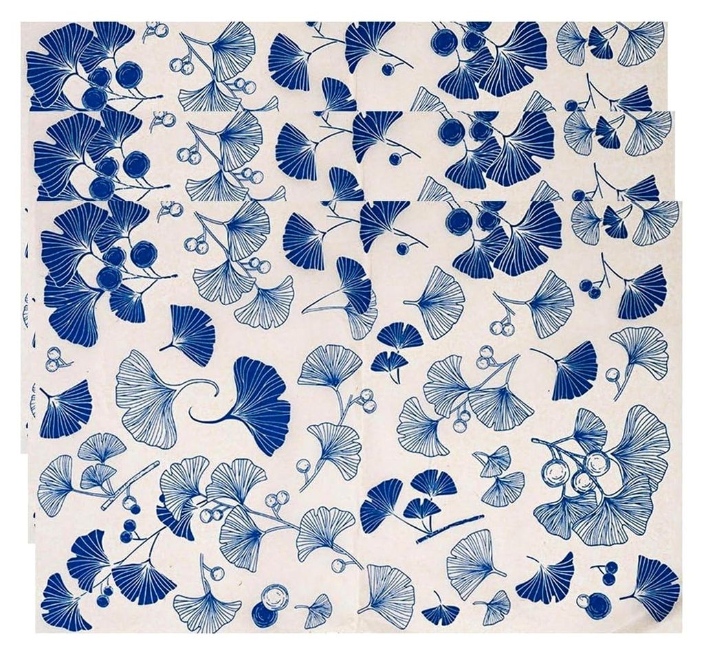 3 Stück Set Keramikaufkleber, Ginkgo-biloba-Muster, Blaues und Weißes Porzellan-Keramikton-Transferpapier, Keramikunterglasur-Blumenpapier für T...
