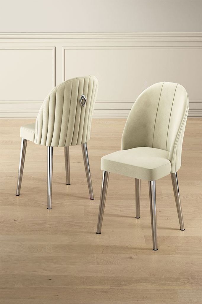Skye Decor, Mara - Cream, Chrome, Stuhlset (4 Stück), Creme, Rahmen: 100 % METALL, 45 x 91 x 42 cm