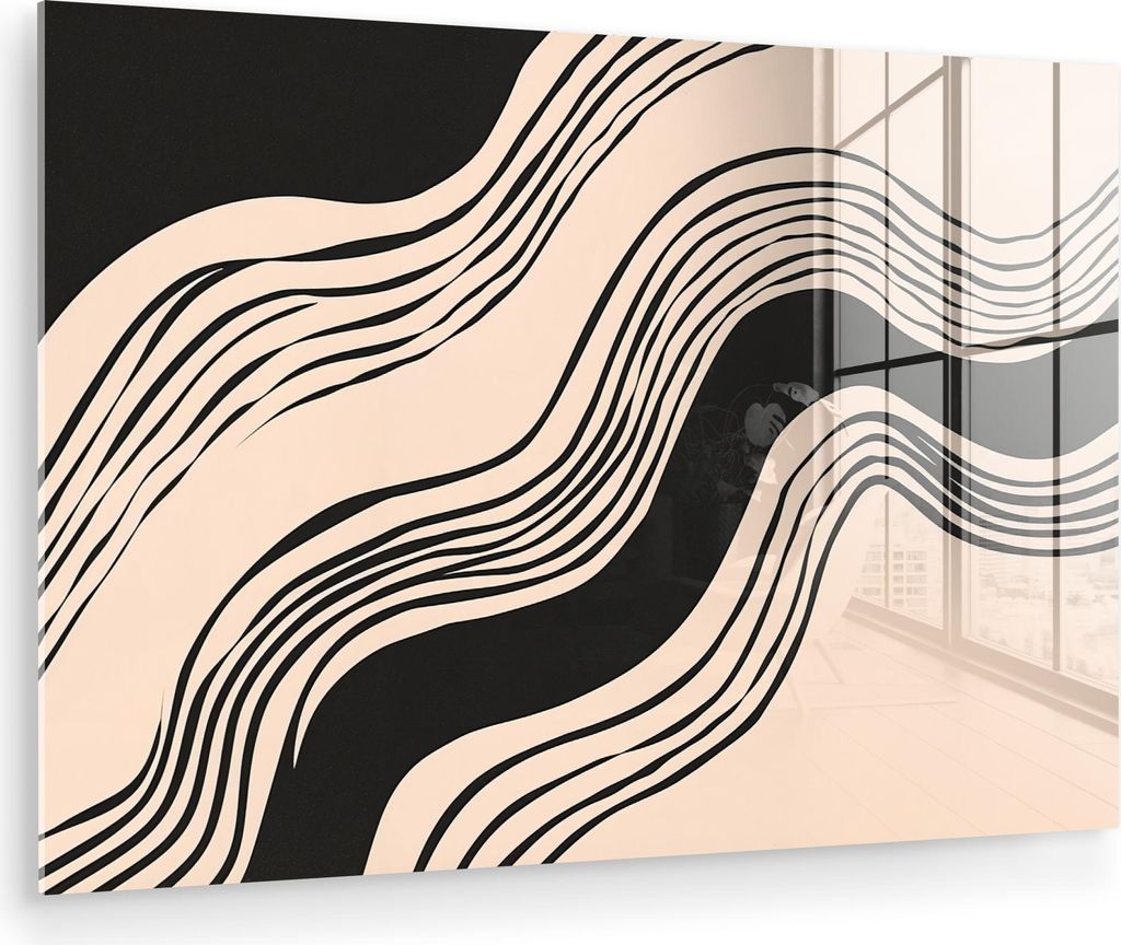 MuchoWow Glasbilder - Bilder auf Wandbild - Foto auf Glas Waves - Schwarz - Sand 90x60 cm Wanddekoration aus Glas - Acrylglasbild - Acrylbilder - W...