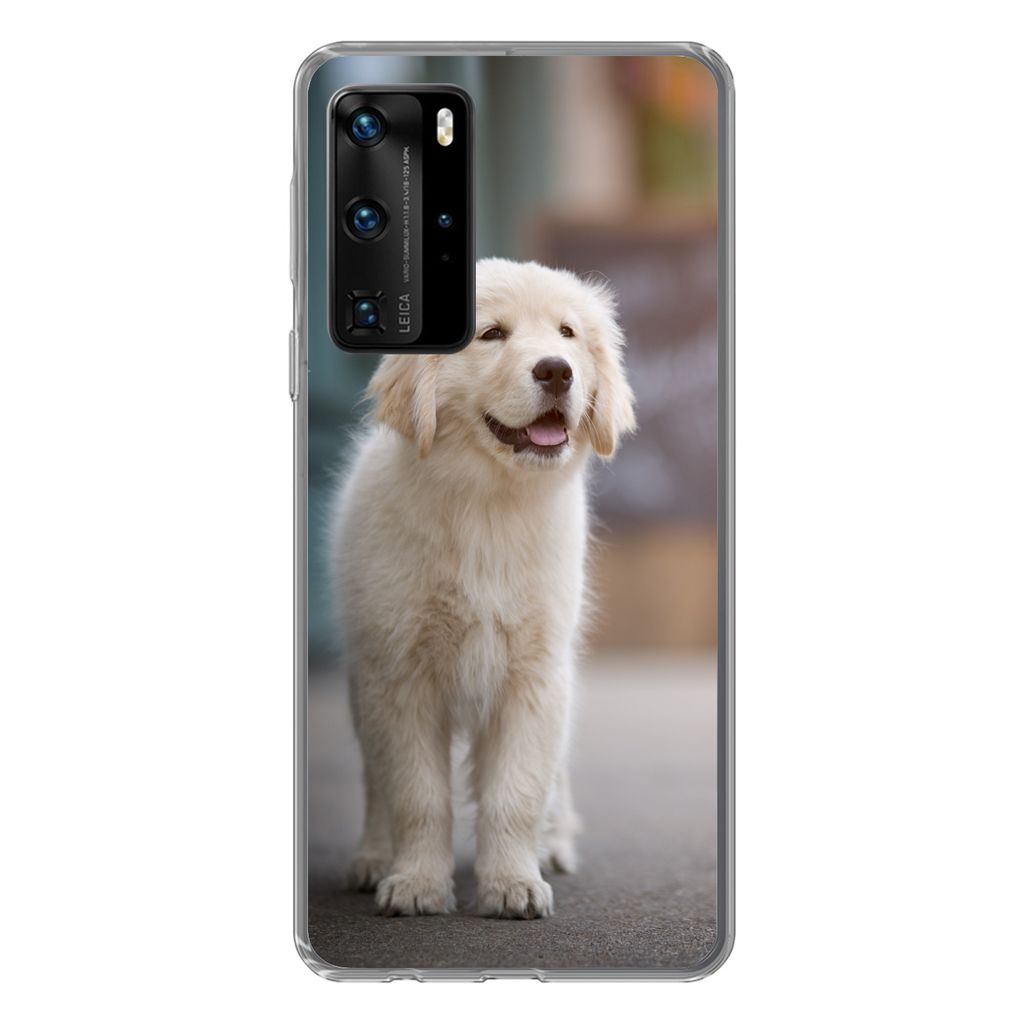 MuchoWow Handyhülle Schutzhülle Hülle für Huawei P40 Pro Ein Golden Retriever Welpe läuft auf dem Bürgersteig Silikon Softcase Handy Hülle...