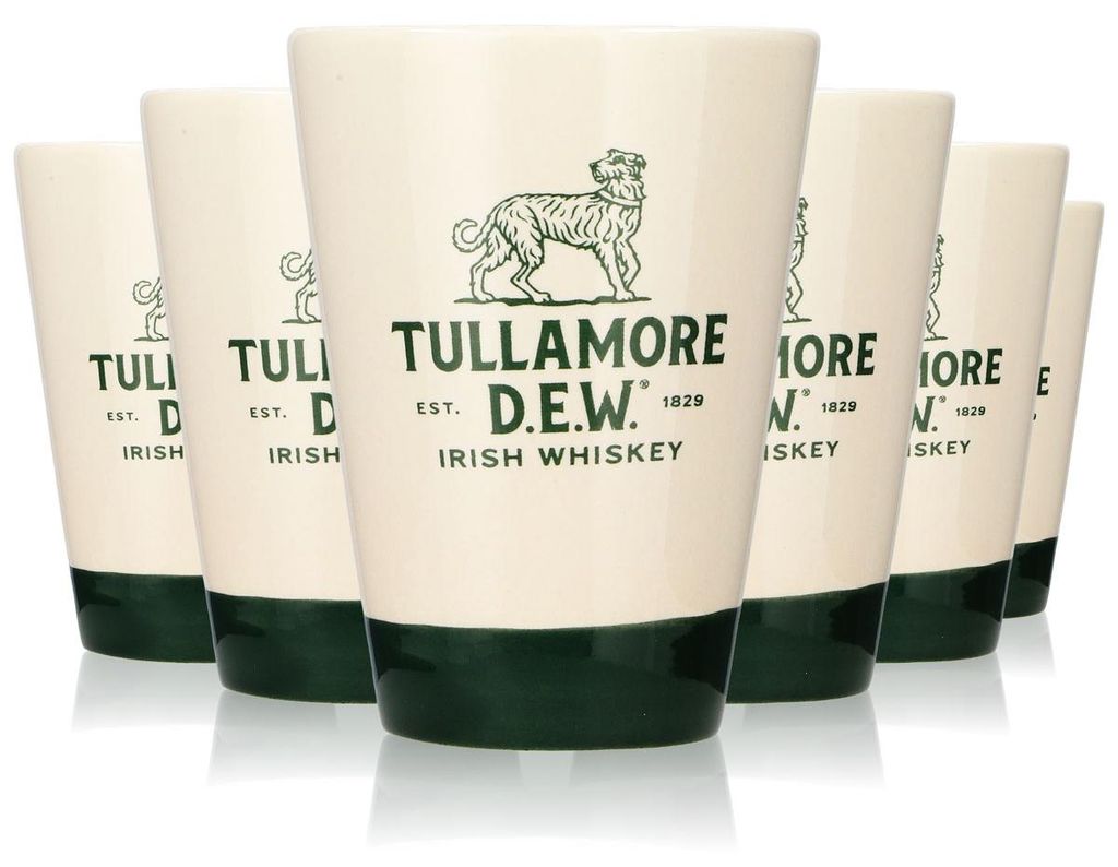 6x Tullamore Dew Whisky Glas Shotglas Stamper Steinzeug Produktbild 