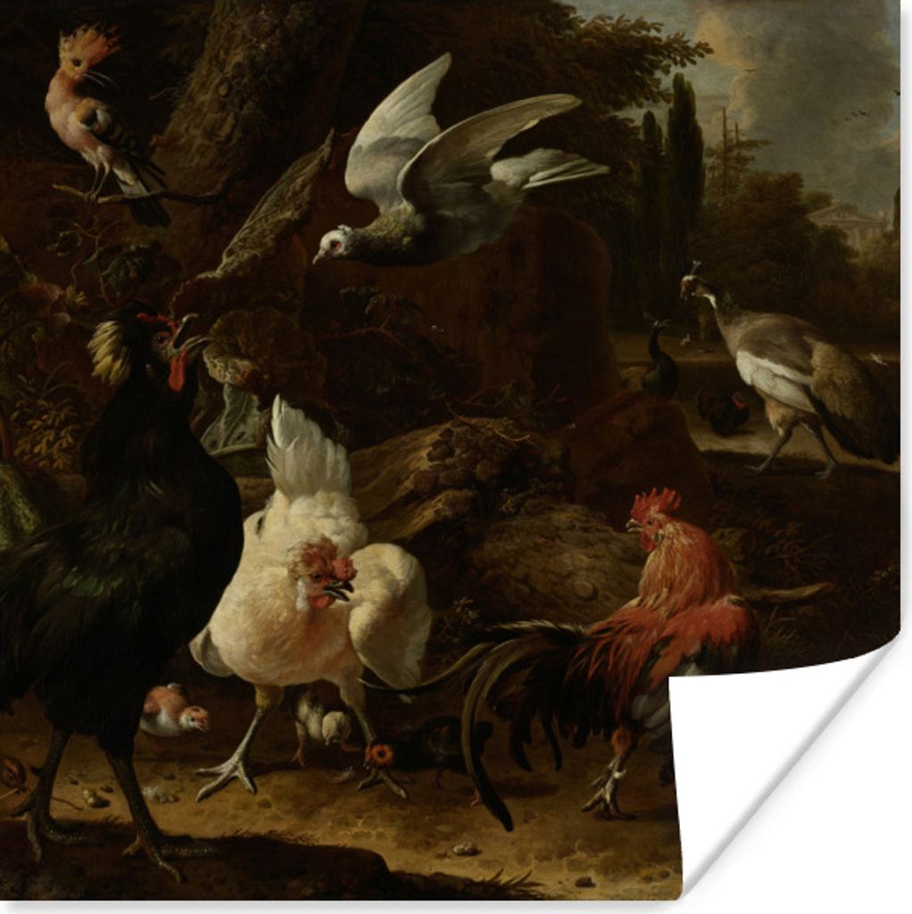 MuchoWow Poster Vögel in einem Park - Gemälde von Melchior d'Hondecoeter 30x30 cm - Wandposter - Printing