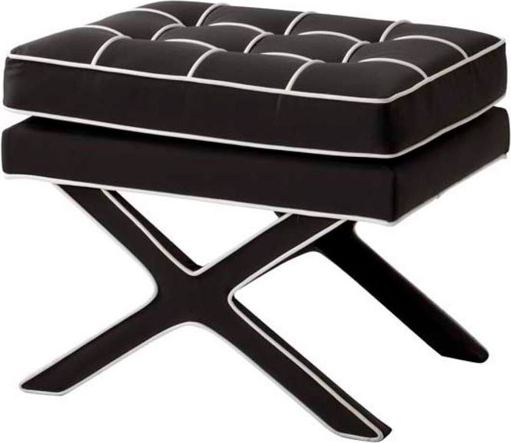 Casa Padrino Luxus Kreuzhocker Schwarz / Weiß - Designer Hotel Hocker
