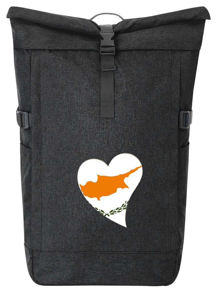 Huuraa Kurierrucksack Zypern Flagge Herz 30-44 Liter Black Melange Fairtrade Rolltop Rucksack Geschenkidee