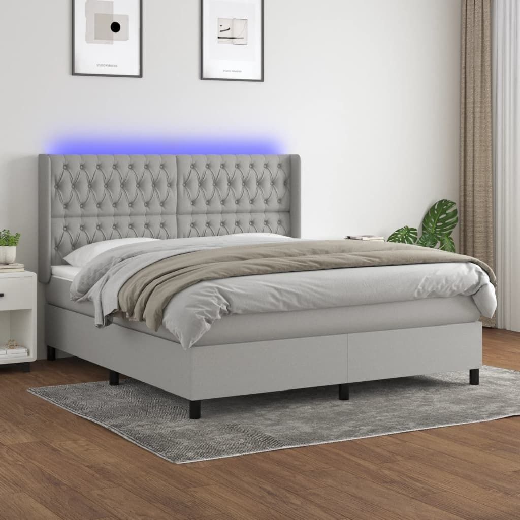 "Rabatt" Boxspringbett mit Matratze - 2 Personen - Strapazierfähiger Stoff - & LED Hellgrau 180x200 cm Stoff - Klassische Betten CC6544