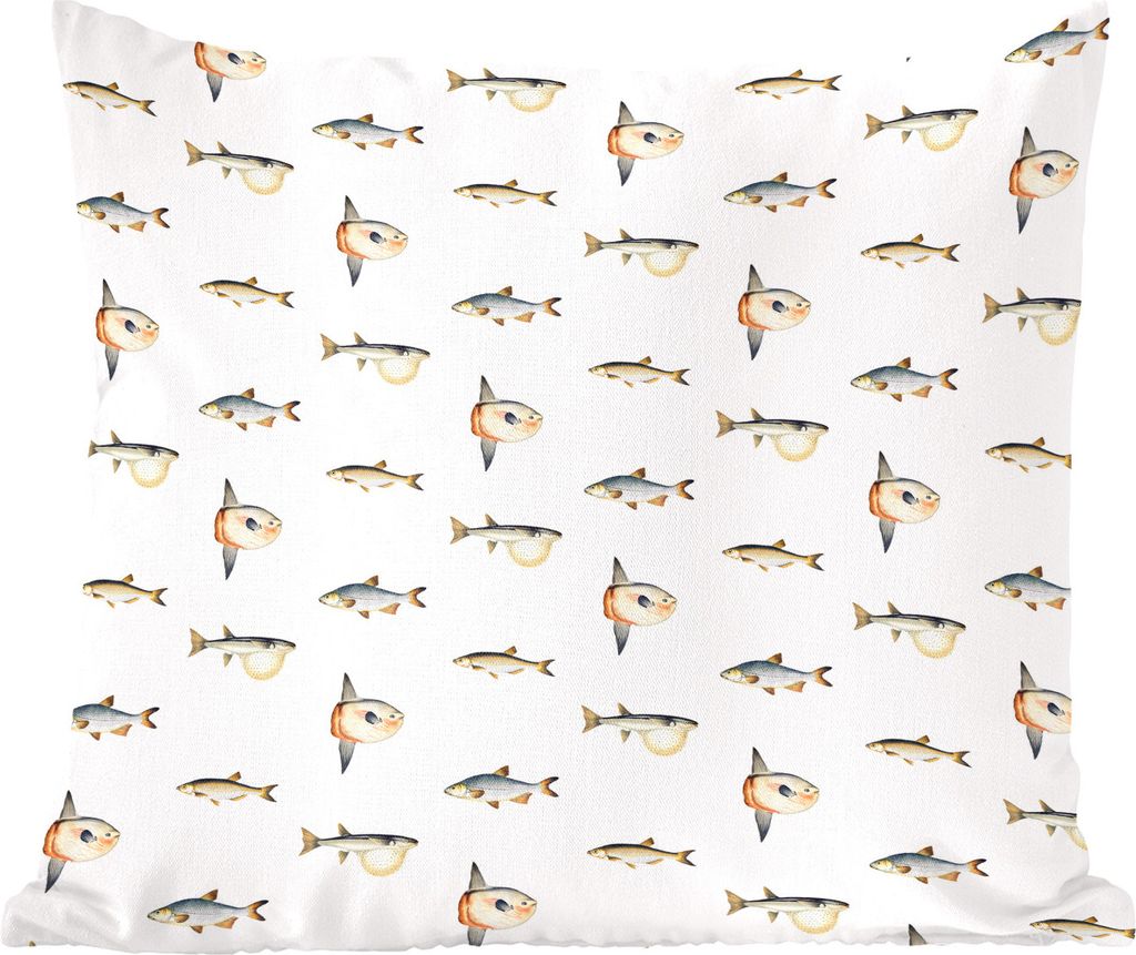 MuchoWow Zierkissen Sofakissen Wohnzimmer Dekokissen 45x45 cm Fisch - Pastell - Muster - Schlafpolster - Polster für das Sofa