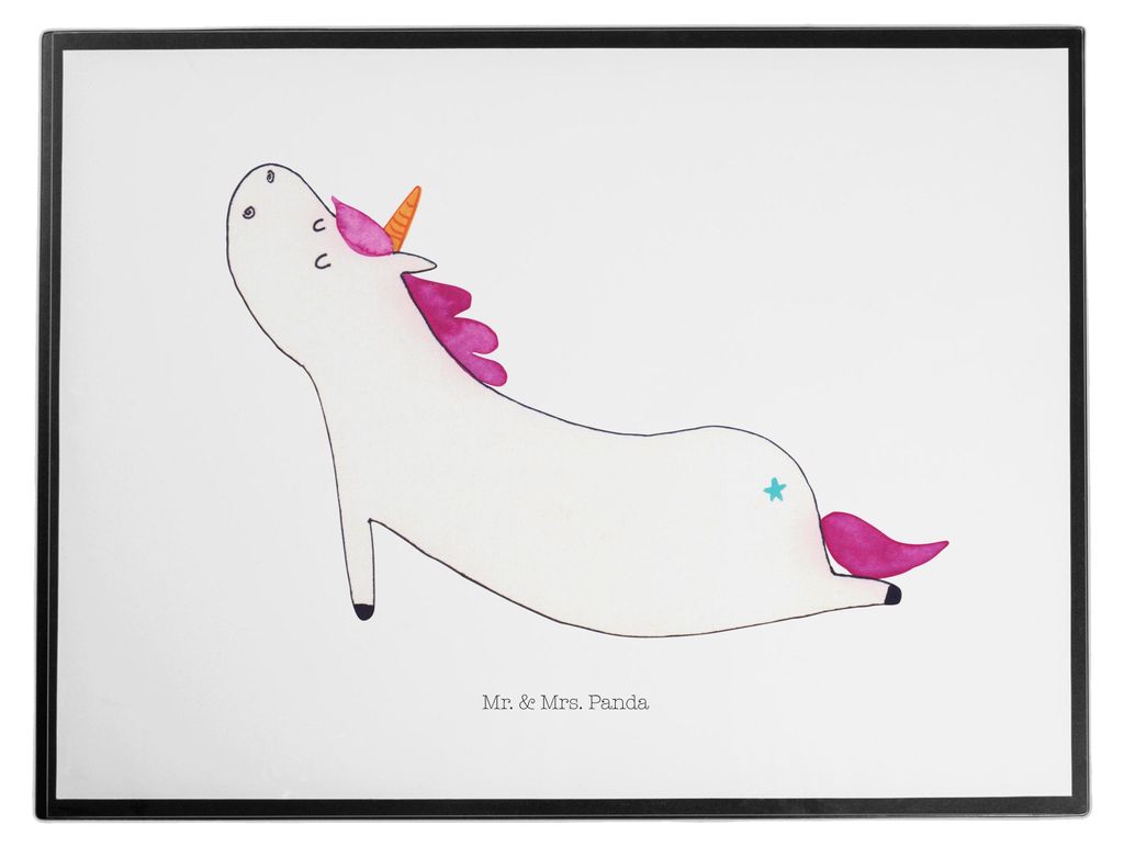 Mr. & Mrs. Panda schreibtischunterlage Einhorn Yoga - Weiß - Geschenk, Namaste, Einhörner, Sport, schreibtischunterlagen, Entspannung, tischaufla...