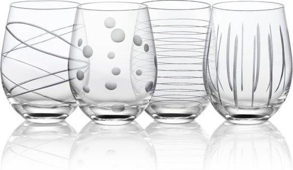 Glaswein-Geschenkset 4er, 520 ml, edelsteinbeschriftet, Punktdesign, rotfarbenes Glasweinset