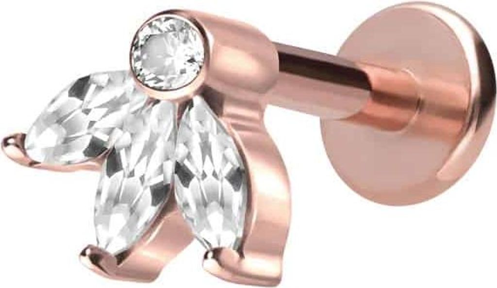 Ohrpiercing, Nasenpiercing Titan Labret mit Innengewinde LOTUSBLÜTE RoséGold Stablänge: 5mm | Stabstärke: 1,2mm