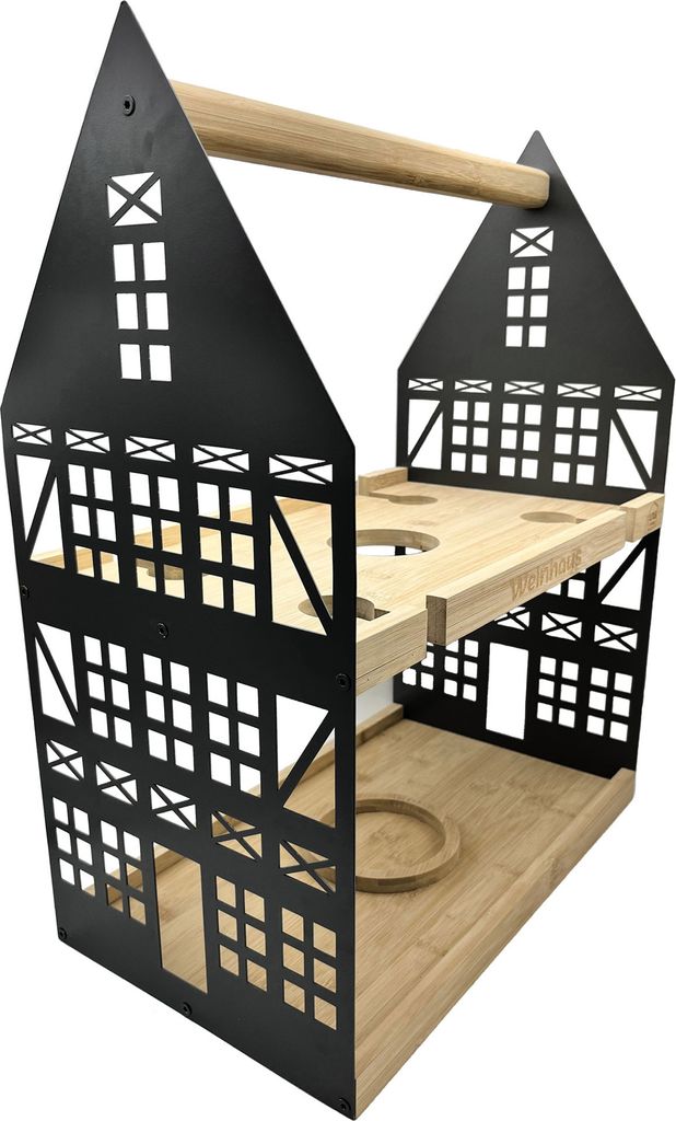 UNUS Etagere Weinhaus 2 Etagen mit Griff Serviertablett aus Holz und Metall