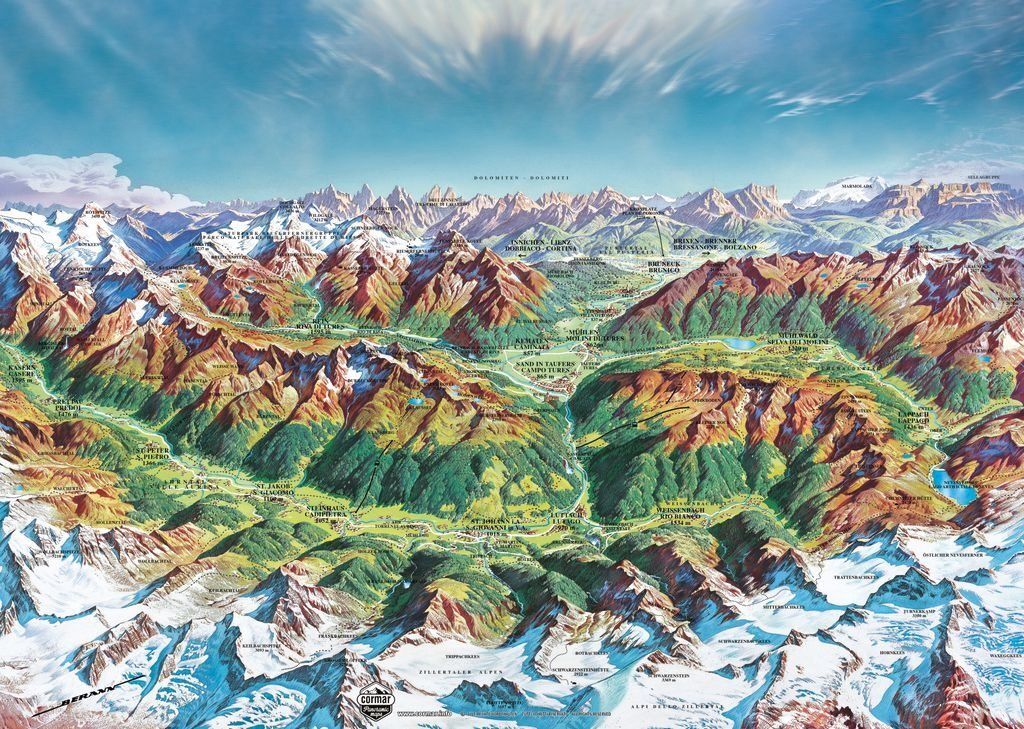 HEYE Puzzle Map Art: Horský svě t v Alpách 2000 dílků